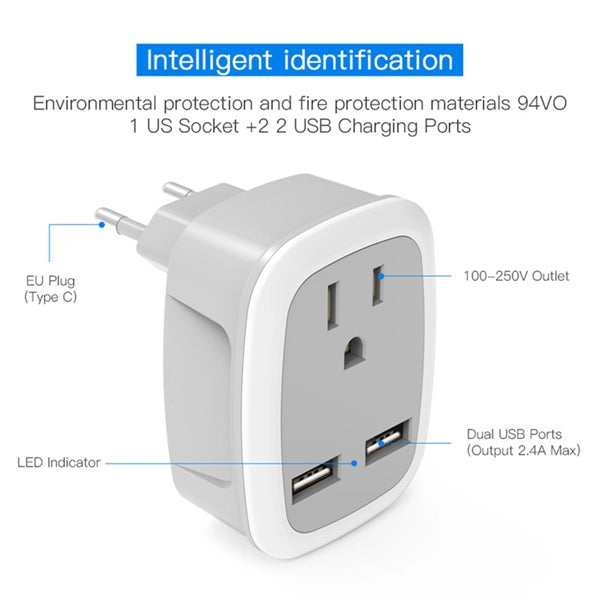 3 in 1 Input European Plug Adapter