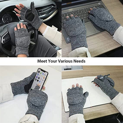 Winter Knitted Convertible Fingerless Gloves