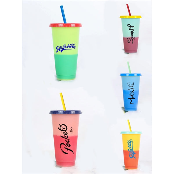 25oz Color Changing Cups with Lids & Straws