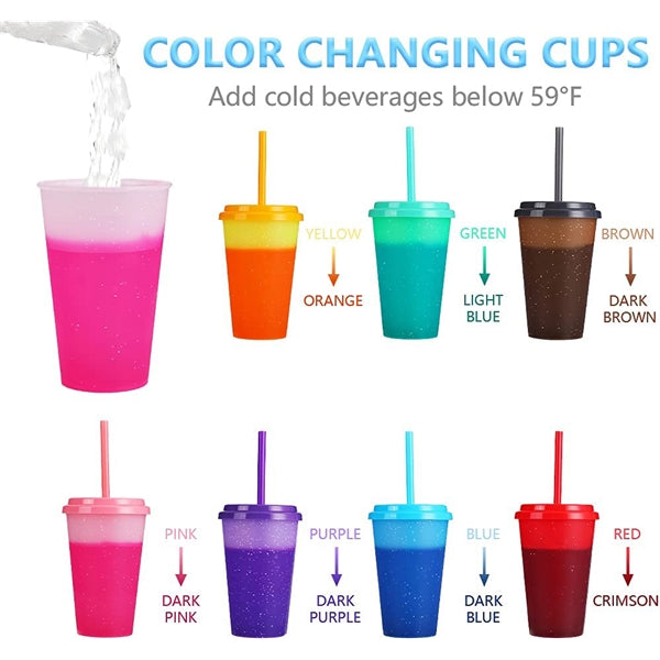 25oz Color Changing Cups with Lids & Straws