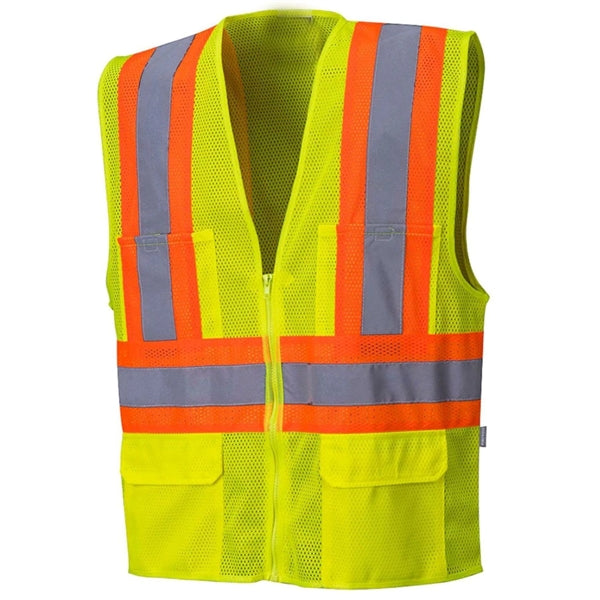 Hi Viz rPET Class 2 Reflective Safety Zipper Vest W 4 Pocket