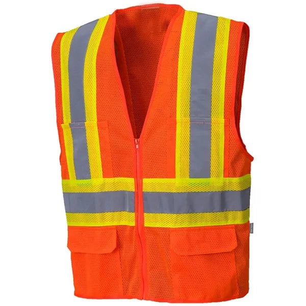 Hi Viz rPET Class 2 Reflective Safety Zipper Vest W 4 Pocket
