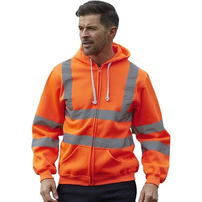 Hi Viz Class 3 Reflective Tape Safety Zipper Pocket Hoodie