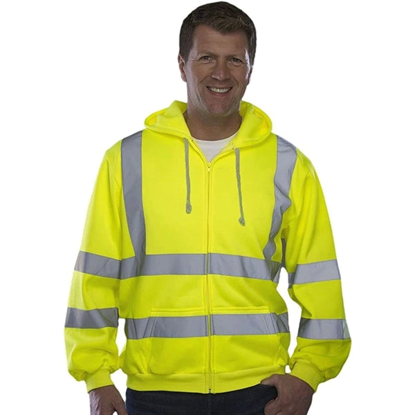 Hi Viz Class 3 Reflective Tape Safety Zipper Pocket Hoodie