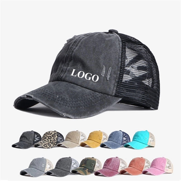 Washed Ponytail Mesh Cap