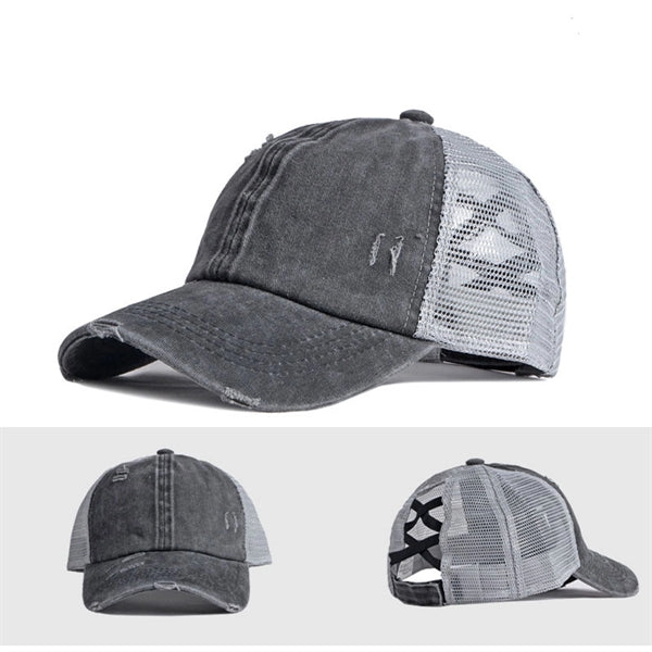 Washed Ponytail Mesh Cap