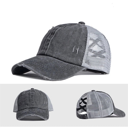 Washed Ponytail Mesh Cap