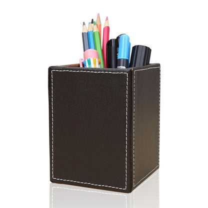 Pu Leather Square Pens Pencils Holder Cup