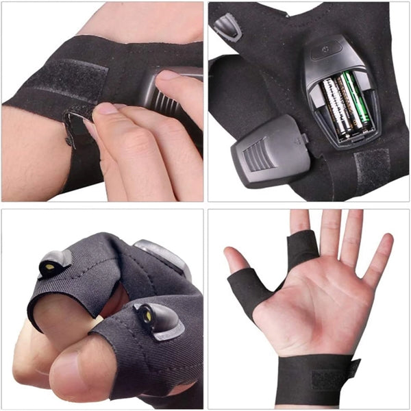 Rechargeable LED Flashlight Finger Gloves Waterproof Light