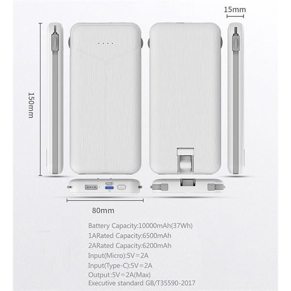 10000 mAh Charger Power Bank with Built in AC Plug