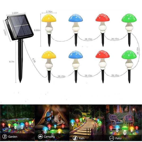 Set of 8 Colored Solar Mushroom Lights