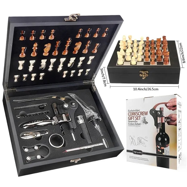 Custom Wooden Box Wine Accessories With Chess Set
