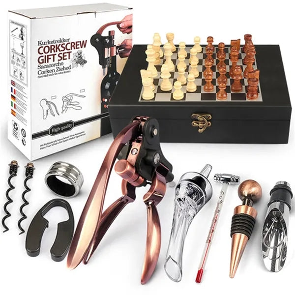 Custom Wooden Box Wine Accessories With Chess Set