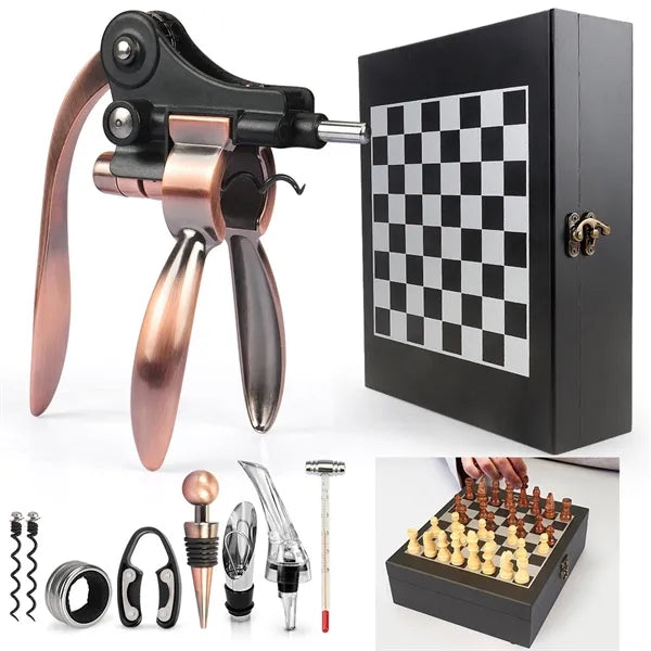 Custom Wooden Box Wine Accessories With Chess Set