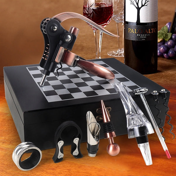 Custom Wooden Box Wine Accessories With Chess Set