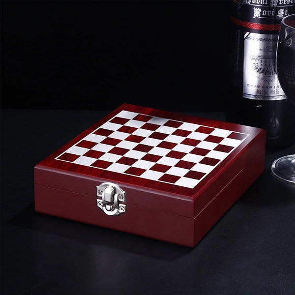 Black Wooden Box Wine Accessories With Chess Set