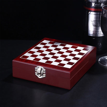 Black Wooden Box Wine Accessories With Chess Set