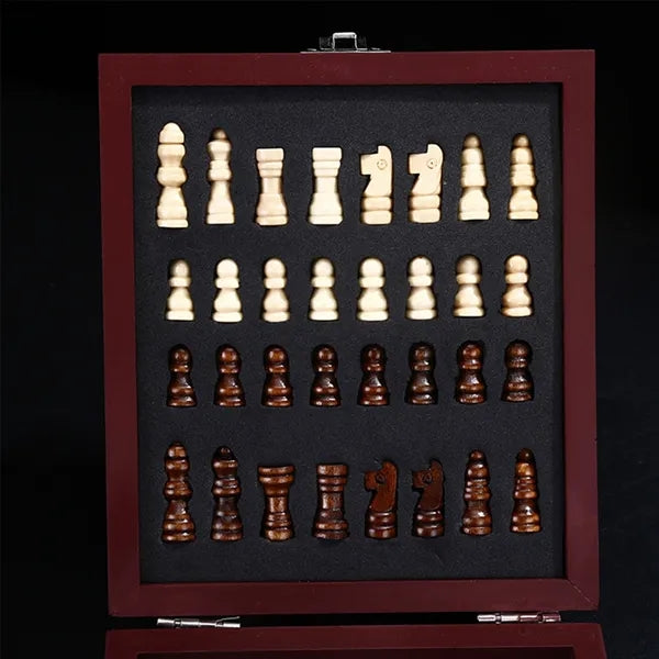 Black Wooden Box Wine Accessories With Chess Set