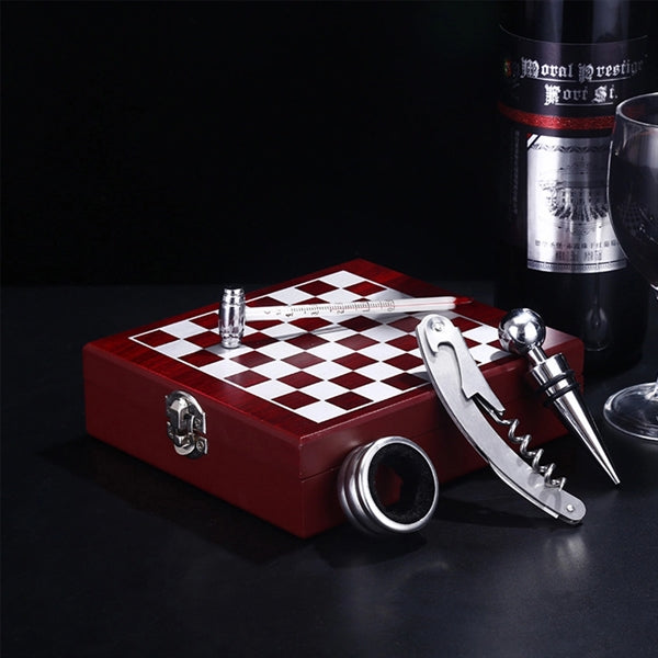 Black Wooden Box Wine Accessories With Chess Set