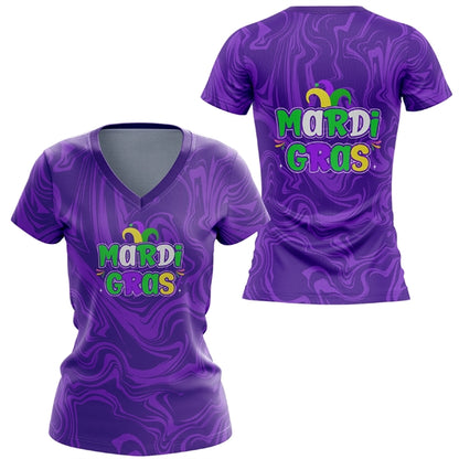 Women's 150 GSM Jacquard Mesh Short Sleeve V-Neck T-Shirt