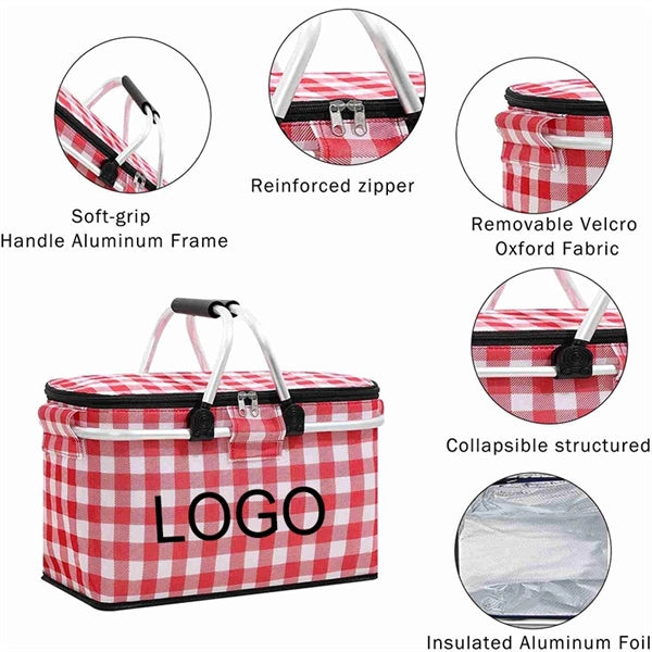 Portable Picnic Basket Insulated Cooler Grocery Bag