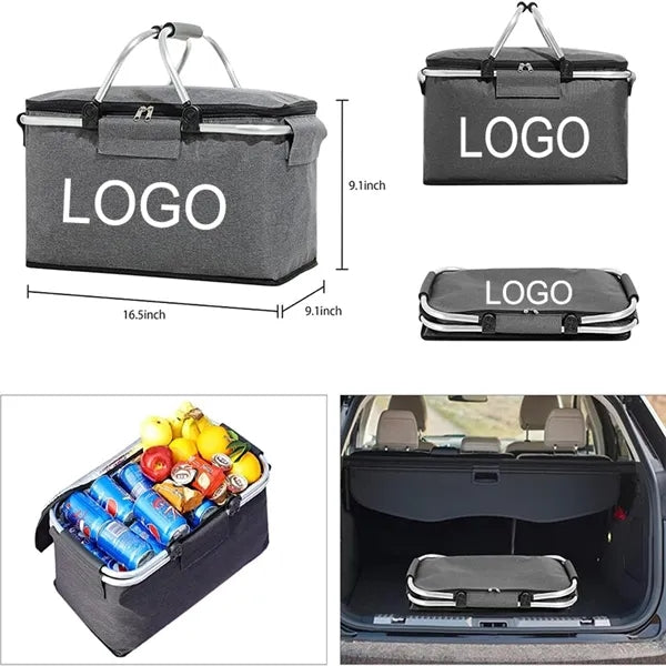 Portable Picnic Basket Insulated Cooler Grocery Bag