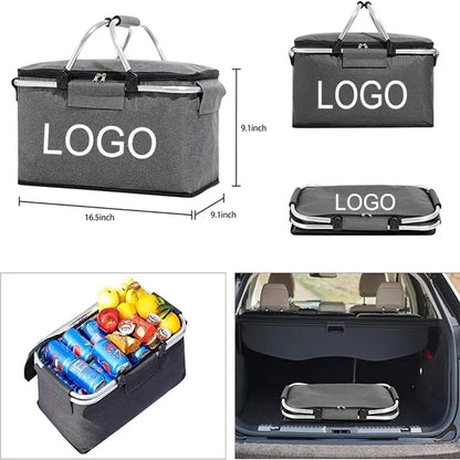 Portable Picnic Basket Insulated Cooler Grocery Bag