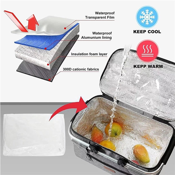 Portable Picnic Basket Insulated Cooler Grocery Bag