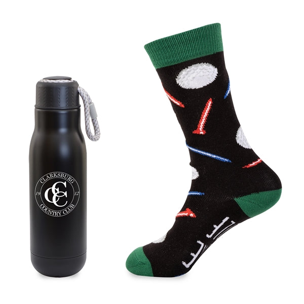 Less Work, More Golf Gift Set - 16oz Insulated Bottle & Sock