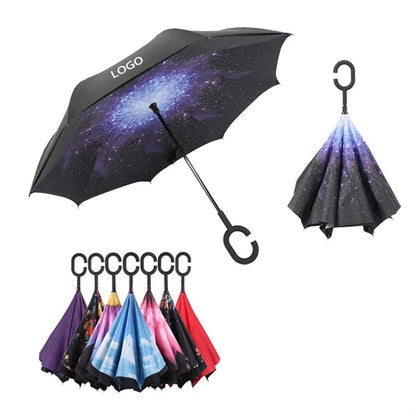 Reverse Upside Down Umbrella with C-Shaped Handle