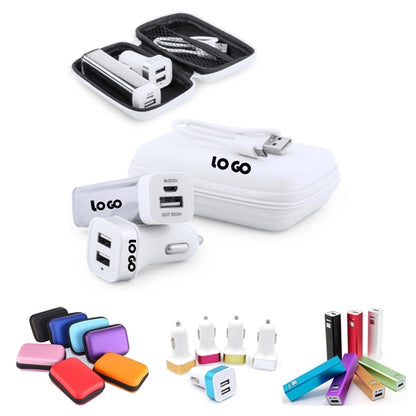 Car Adaptor Travel Charging Cable Kit Zipper Case