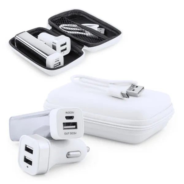 Car Adaptor Travel Charging Cable Kit Zipper Case