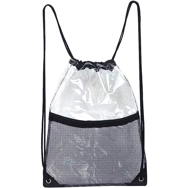 Clear PVC Drawstring Bag w/ Mesh Pocket (13.5" x 17")