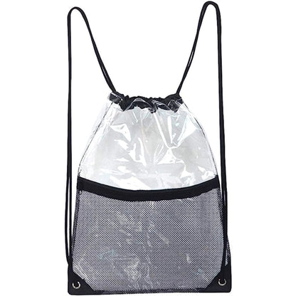 Clear PVC Drawstring Bag w/ Mesh Pocket (13.5" x 17")