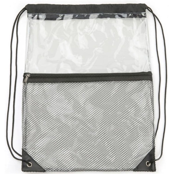 Clear PVC Drawstring Bag w/ Mesh Pocket (13.5" x 17")