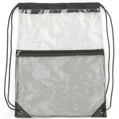 Clear PVC Drawstring Bag w/ Mesh Pocket (13.5" x 17")