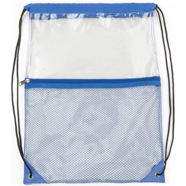Clear PVC Drawstring Bag w/ Mesh Pocket (13.5" x 17")