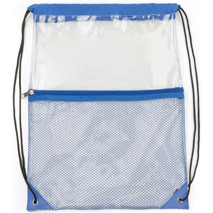 Clear PVC Drawstring Bag w/ Mesh Pocket (13.5" x 17")