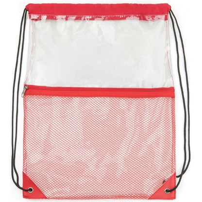 Clear PVC Drawstring Bag w/ Mesh Pocket (13.5" x 17")
