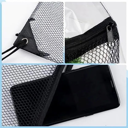 Clear PVC Drawstring Bag w/ Mesh Pocket (13.5" x 17")