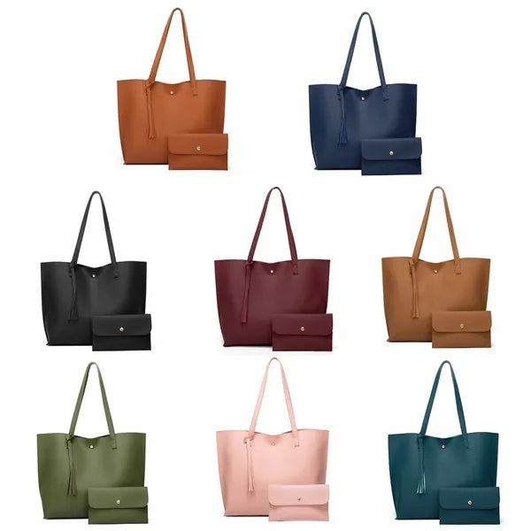 Women's Soft PU Leather Tote  Bags With Purse