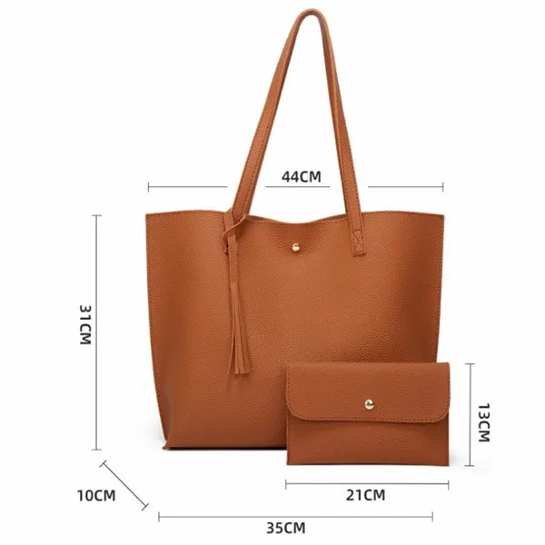 Women's Soft PU Leather Tote  Bags With Purse