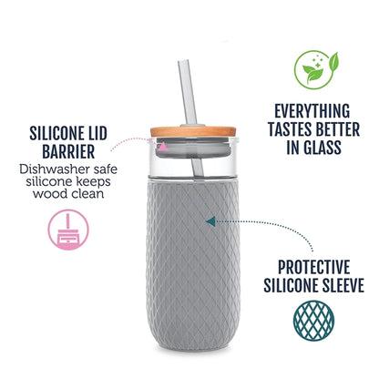 Glass Tumbler With No Sweat Sleeve And Splash Proof
