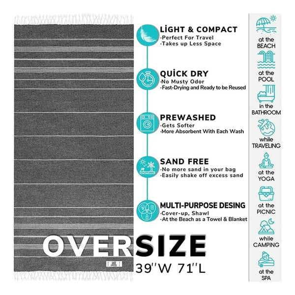 Travel Turkish Cotton Beach Towel Oversized Bath Blanket