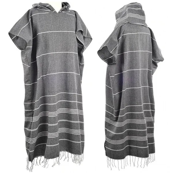 Turkish Hooded Beach Towel Poncho Cape Bathrobe With Pocket