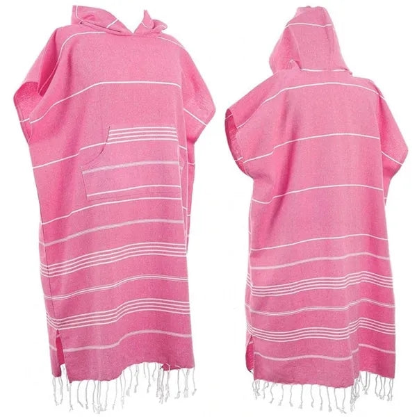 Turkish Hooded Beach Towel Poncho Cape Bathrobe With Pocket