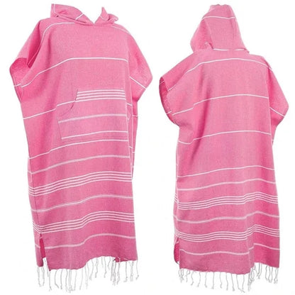 Turkish Hooded Beach Towel Poncho Cape Bathrobe With Pocket