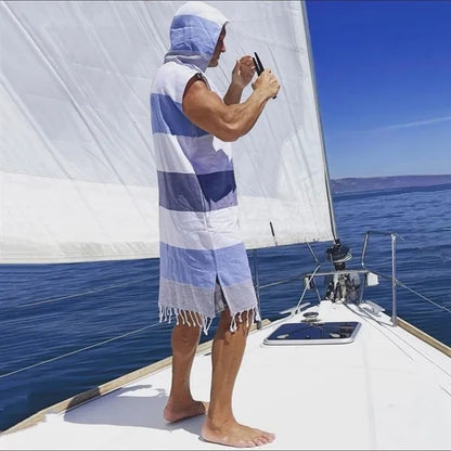 Turkish Hooded Beach Towel Poncho Cape Bathrobe With Pocket