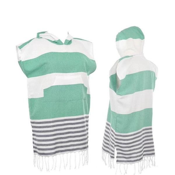 Turkish Hooded Beach Towel Poncho Cape Bathrobe With Pocket