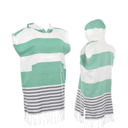 Turkish Hooded Beach Towel Poncho Cape Bathrobe With Pocket